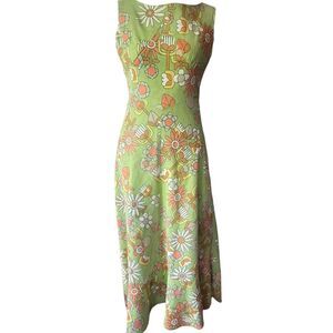 Jocomomola by Subilla Women’s Small Floral Midi Dress Green Retro 70s Style